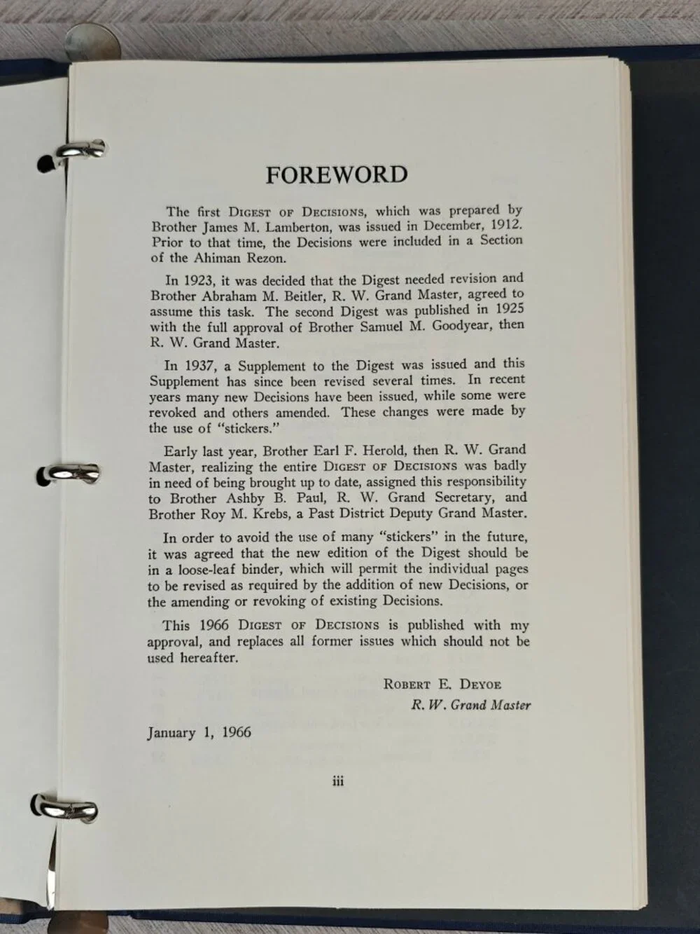 Digest Of Decisions Pennsylvania Grand Lodge HC Binder 1966 Freemasonry Manual